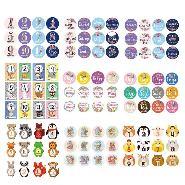 E# 12pcs/Set Pregnant Monthly Decals Waterproof Newborn Monthly Sticker Accessor