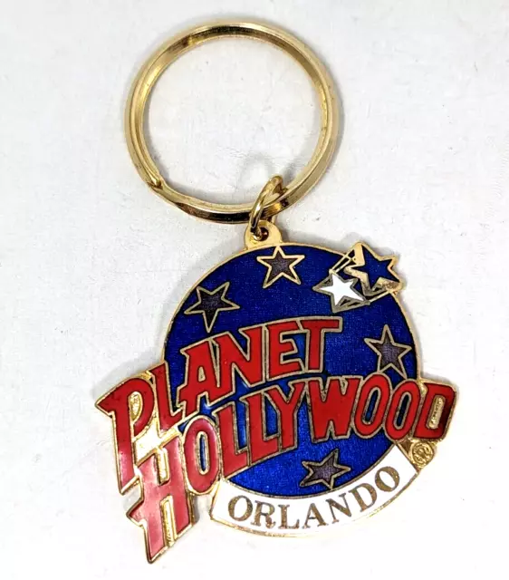 VTG Planet Hollywood Orlando Gold Tone Enamel Souvenir Keychain Keyring NT22