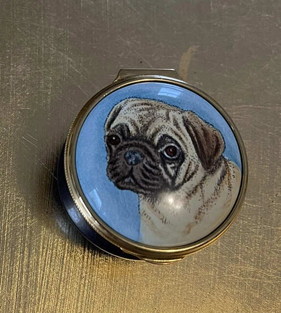 Staffordshire Enamels Chelsea Bonbonnieres Pug Trinket Box Hand Painted England