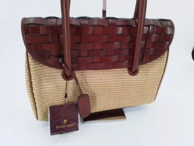 NWT 1994 Etienne Aigner WOVEN Leather STRAW Shoulder BAG TOTE Purse VINTAGE