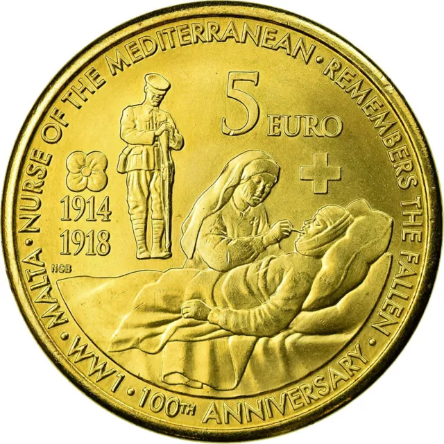 [#730721] Malta, 5 Euro, Première Guerre Mondiale, Centenaire, 2014, MS(63), Bra