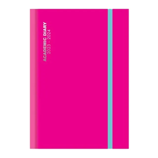 2023-2024 Mid Year A4 Day A Page Academic Diary Elastic Band Casebound Pink