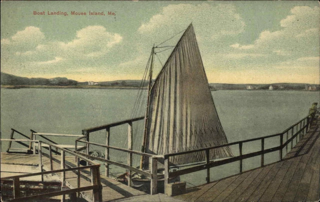 Mouse Island Maine ME Boat Landing Sailboat c1910 Vintage Postcard