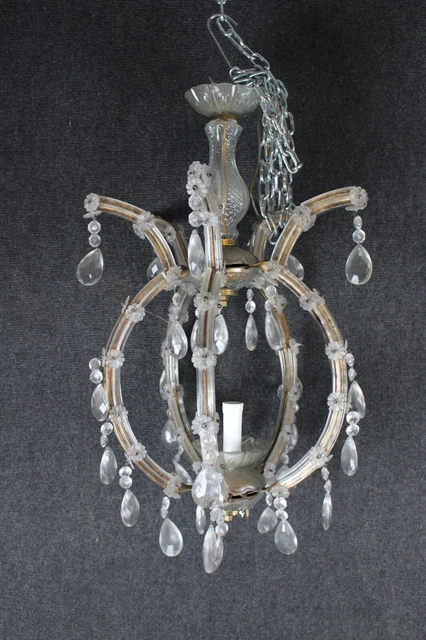 Lampadario Stile Maria Teresa Gocce Di Cristallo Meta' Xx Sec  1 Luce.40X40