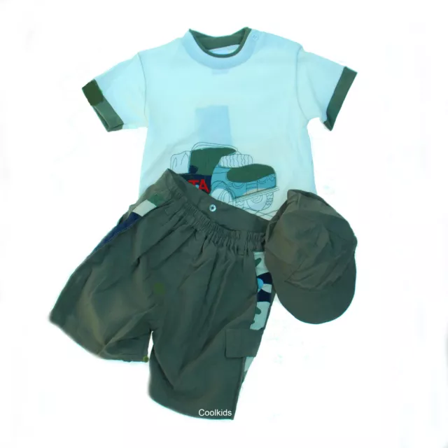 Baby Boys 3PC Khaki Green shorts  Sets 6/12-18/23 Months,T/Shirt,shorts &  hat