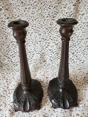Pair Vintage Bronze Cast Iron Ornate Candle Sticks 3
