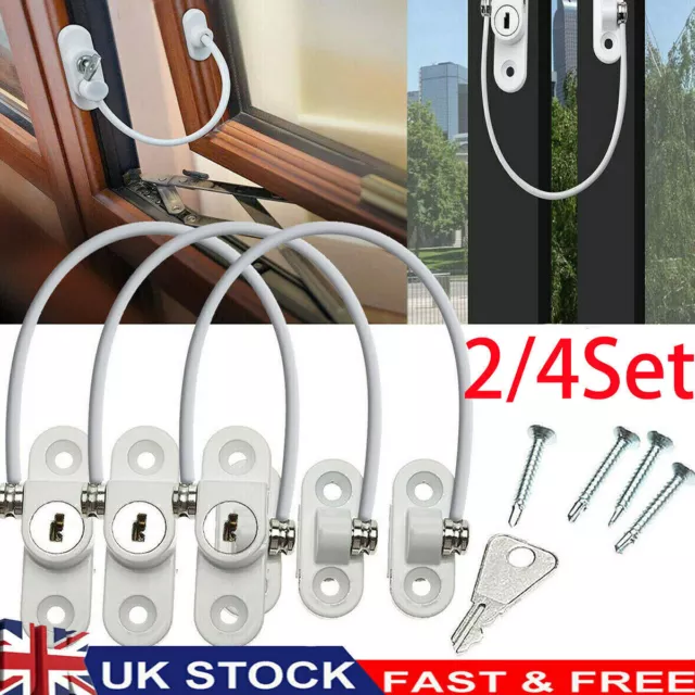 2/4X Window Door Restrictor Security Cable Key Lock Catch Wire Child Baby Safety