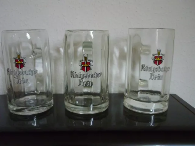 3 x Bierglas Bierkrug Glas mit Henkel 0,4 L Königsbacher Bräu Fassoptik alt