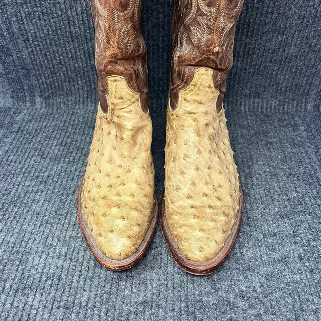 TONY LAMA FULL Quill Ostrich Boots Exotic Brown Leather VTG USA Mens 8. ...