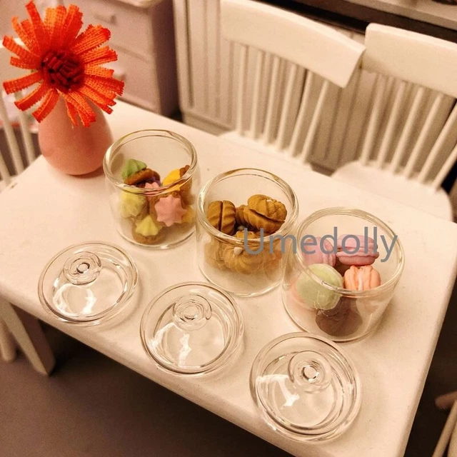 1:12 Scale Dolls House Miniatures Display Biscuit Cookie Glass Pastry Jar Food