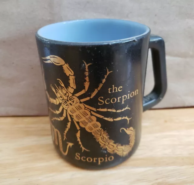 Vintage Federal Milk Glass Scorpio Zodiac Sign Coffee Mug Cup Black & Gold