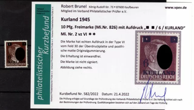 Kurland 2VI vz tadellos ** POSTFRISCH+gepr. Befund 130EUR (K7290