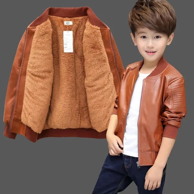 Chaqueta Abrigo Cazadora De Cuero Trecipelo Para Niños Algodon De Invierno Otoño