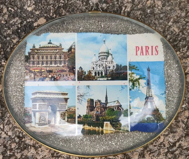Cadre Photo Verre 10x15cm Violet Tour Eiffel Paris Design Paillettes NEUF