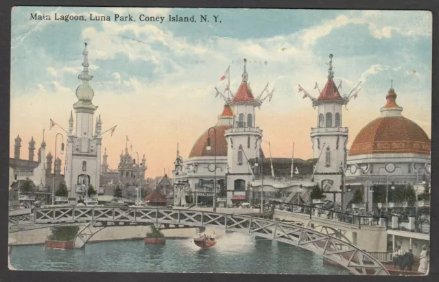 Postcard New York USA early view of Luna Park Coney Island the Main Lagoon