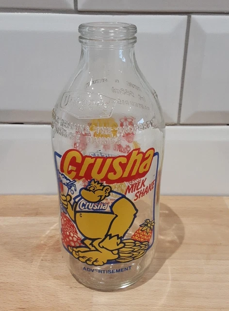 VINTAGE UNIGATE ' CRUSHA MILKSHAKE' Blue Advertising Glass Milk Bottle ...