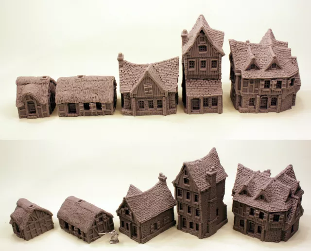 Maisons miniatures - modèles non peints 15 mm - style médiéval village-jeux-jardin - NEUF 2