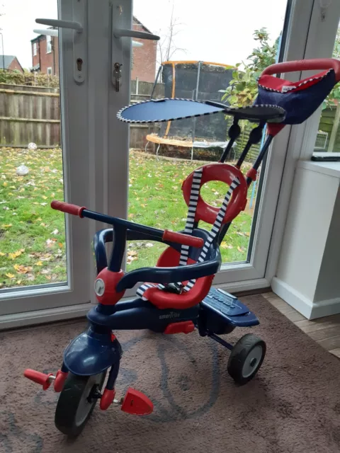 SMARTRIKE 4 IN 1 trike orange and blue tricycle with sun roof from