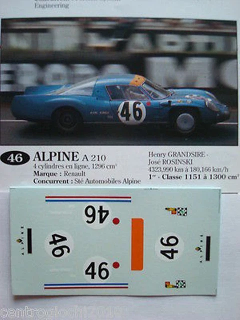 Decals Decalcomanie 1/43 Set X 4 Alpine RENAULT A220 LE MANS 1969 Slot Decals Decalcomanie 1/43 Set X 4 Alpine RENAULT A220 LE MANS 1969 Slot