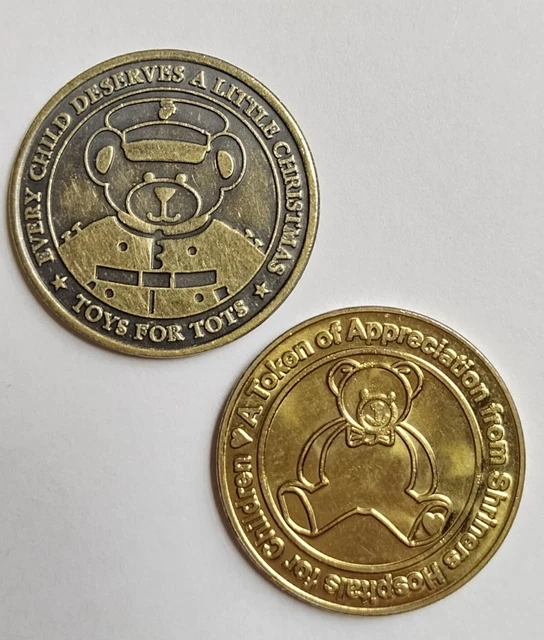 US MARINE CORPS Toys Tots Teddy Bear Christmas Coin Token & Shriners