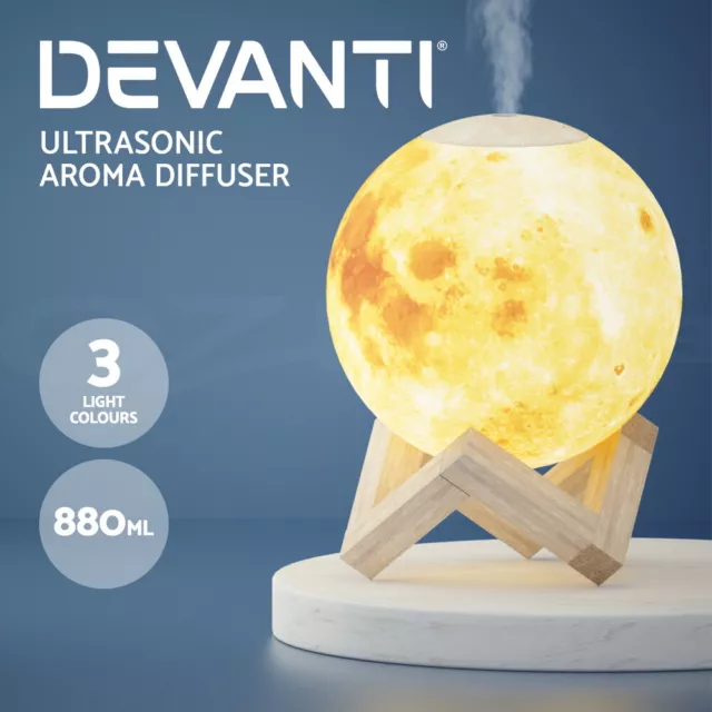 Devanti Aromatherapy Aroma Diffuser Ultrasonic Air Humidifier LED Moon Lamp