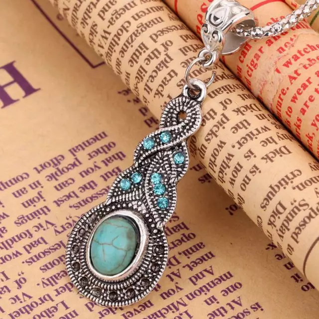 Vintage Silver Turquoise Necklace Pendants Chain Boho Western Women Jewelry Gift