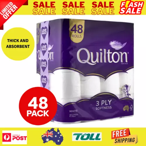 48x Quilton Toilet Paper Tissue Rolls Thick Soft Absorbent 3-Ply 180 Sheets
