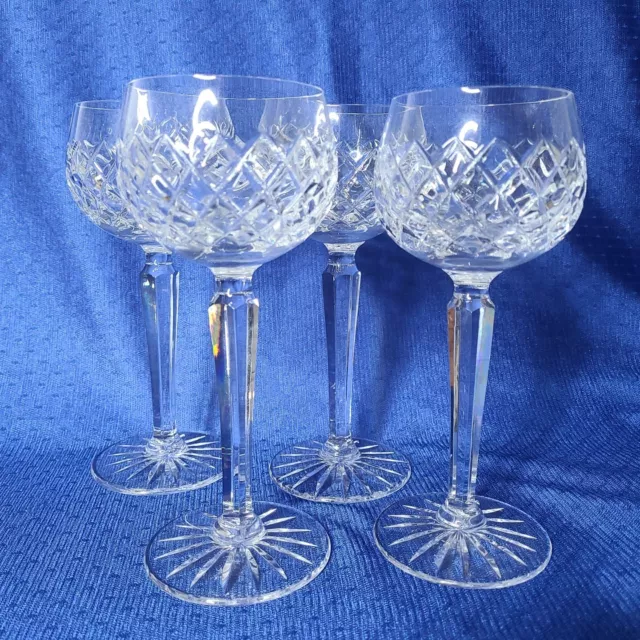 Like New Vintage set 4 Bohemia Heavy Crystal Diamond Cut White Wine Hock Glasses