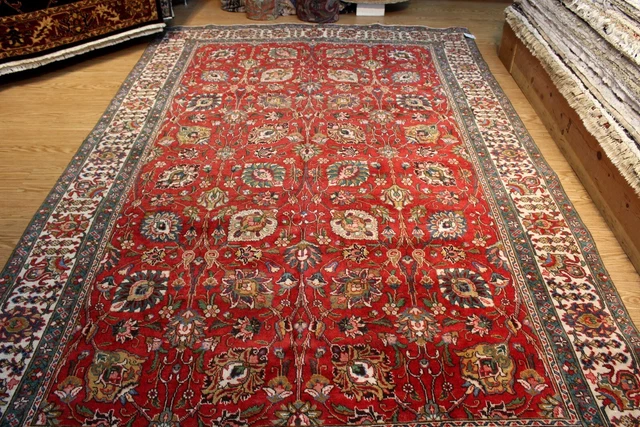 _ANTIQUE_HAND-MADE_RUG_11' x 7' Circa 1930's authentic Red Background Floral