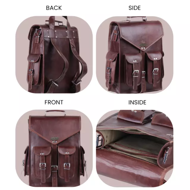 CONVERTIBLE GENUINE BACKPACK Handmade World Brown Leather Laptop 16 ...