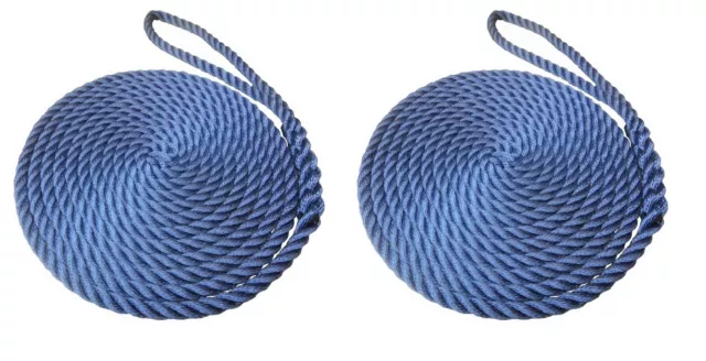 2 x 10 MTS OF 16MM NAVY BLUE SOFTLINE MOORING ROPES / WARPS / LINES BOATS