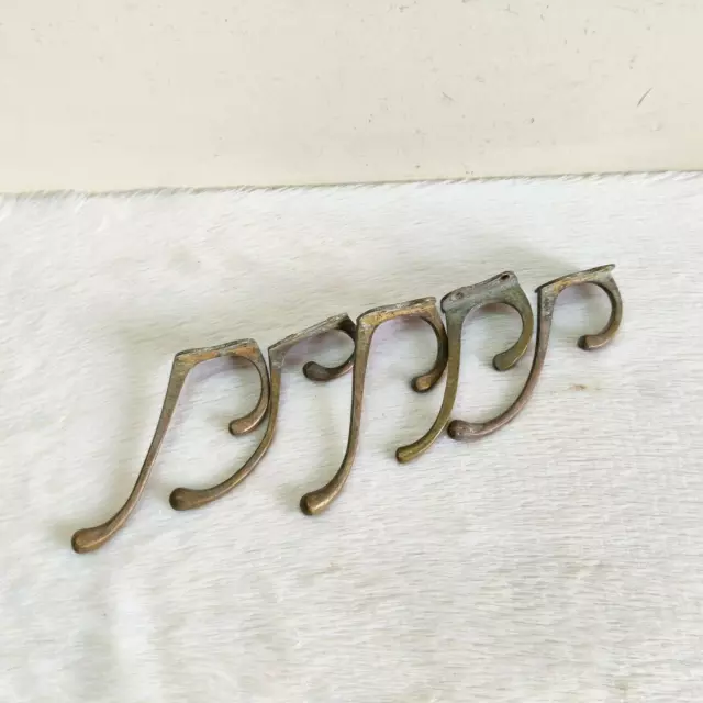 1920s Vintage Brass Wall Hooks Hanger Rich Patina Decorative Collectible 5 Pcs
