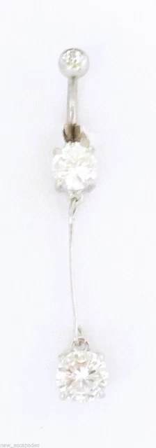 Belly Ring Fancy Clear Solitaire Cut Gem Dangle Naval Steel Body Jewelry