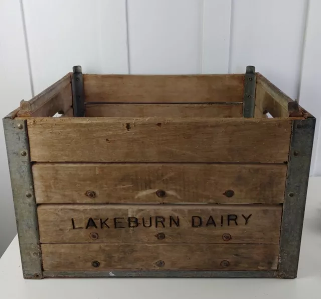 Antique Lakeburn Diary Wood and Metal Milk Stackable "Indestructible" Crate