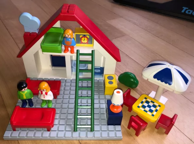 Vintage Playmobil 1 2 3 Set 6802 Family House Animals People Beds