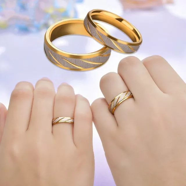 Ring Anneaux De Couple En Acier Au Titane Motif En Vagues Bague En or De Mariage