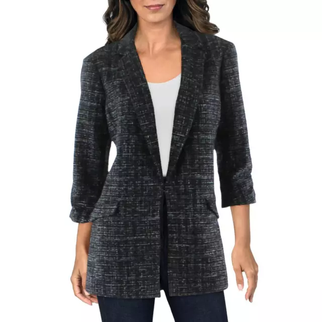 INC Womens Black Tweed Metallic Open-Front Blazer Jacket L BHFO 5060