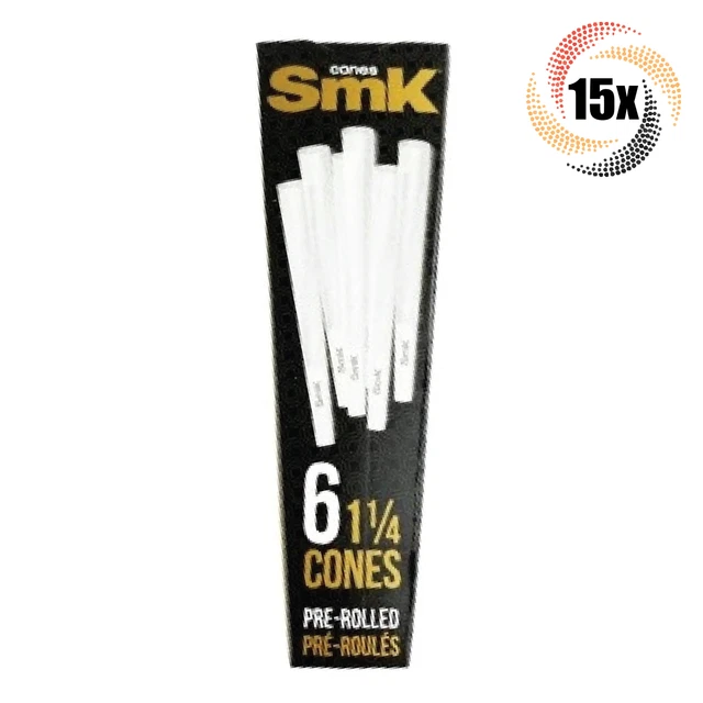 15x Packs SMK Pre Rolled Rolling Cones Slow Burn 1 1/4 ( 6 Cones Per Pack )