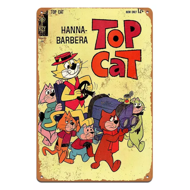 2x TOP CAT HANNA BARBERA Tin Metal Sign Rustic Look Vintage Man Cave