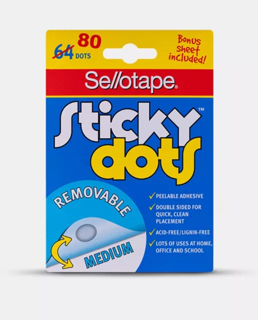 1 Pack of Sellotape Clear Removable Sticky Dots 80/Dots 990001 in stock