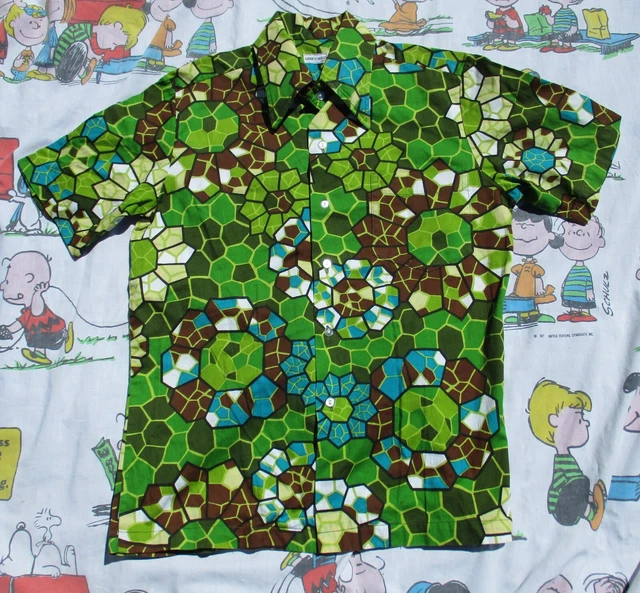 Vintage 70s Liberty House Hawaii Flower Mozaic All Over Prints Button Up Shirt