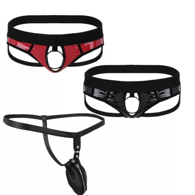 Sexy Mens Shiny Leather G-String Thongs Lingerie Briefs Jockstrap Underwear