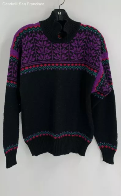 Demetre Womens Black Purple Wool Long Sleeve Mock Neck Pullover Sweater Size L