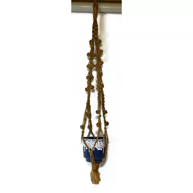 Vintage Handmade Macrame Plant Hanger 42 Inch Natural Jut (planter no included)
