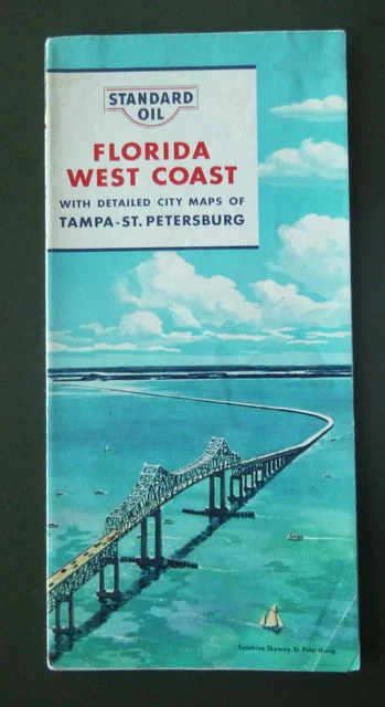 1963 Florida West Coast road map KYSO gas oil Tampa St. Petersburg Sunshine skyw