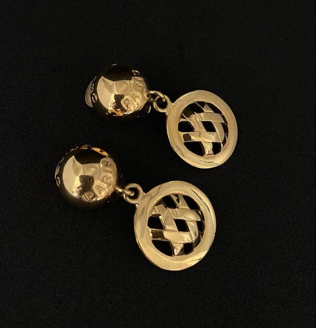 Boucles D’oreilles Pendantes Vintage Années 90 – Argenté/marron, Fermoir Clip – Occasion