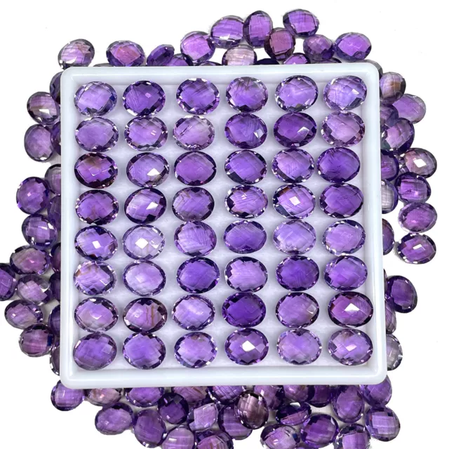 12 Pcs Natural Amethyst 12x10mm Oval Checker Cut Loose Untreated Gemstones Lot