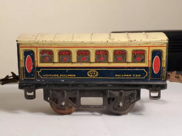 Ancien HORNBY 0 VOITURE PULLMAN TRAIN ELECTRIQUE MECCANO FRANCE TOLE D'ORIGINE