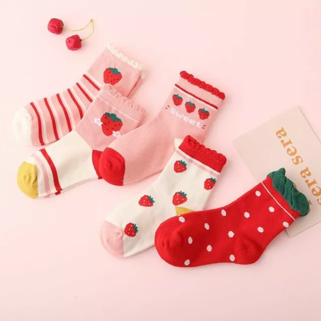 Kid's Girl's Cotton Socks Red Strawberry Warm Soft Solid Winter Cute Socks