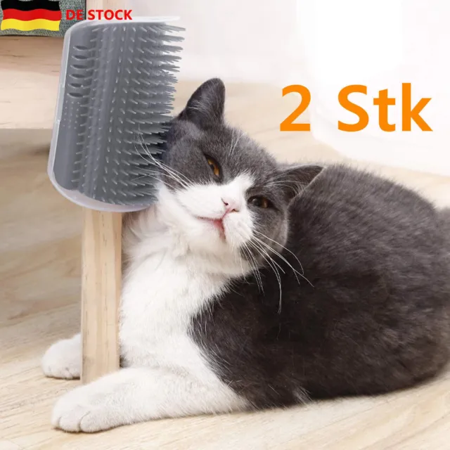 2x Katze Selbst Groomer Katzenbürste Wand,Katze Ecke Massage Bürste Katzenminze